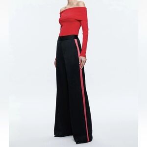 Alice + Olivia Dylan Pants, Black, Red Stripe, High Waist, Wife Leg, Size 0